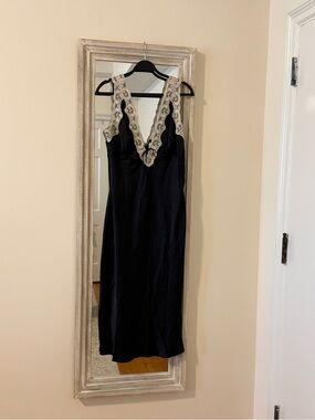 Abercrombie & Fitch Black Midi Dress with Cream Lace Trim